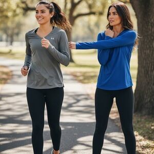 SET OF 2 Under Armour HeatGear V-Neck Long Sleeve Running Tops - Blue & Grey, L